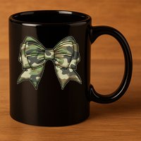 Cute Camo Coquette Ribbon Bow 11oz C Handle Ceramic Mug
