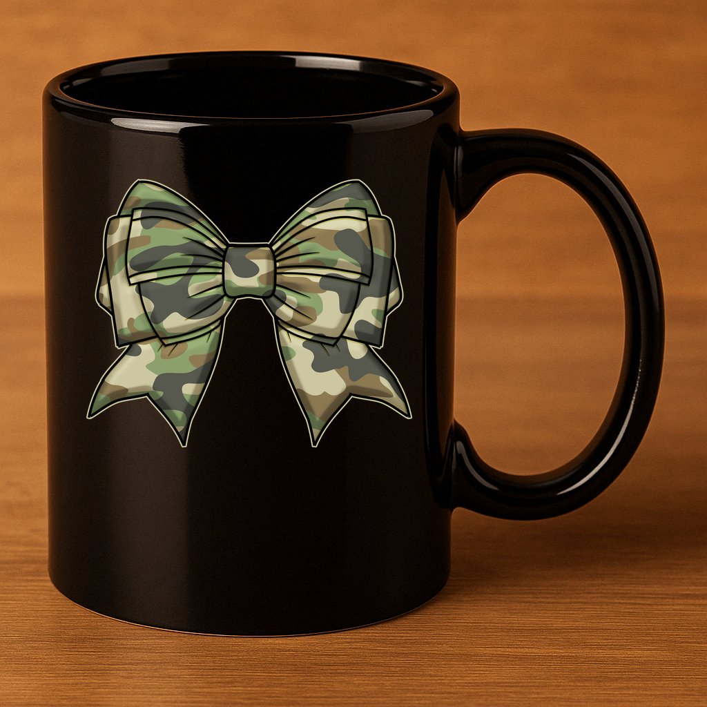 Cute Camo Coquette Ribbon Bow 11oz C Handle Ceramic Mug
