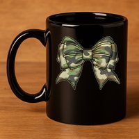 Cute Camo Coquette Ribbon Bow 11oz C Handle Ceramic Mug