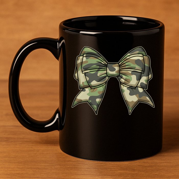 Cute Camo Coquette Ribbon Bow 11oz C Handle Ceramic Mug