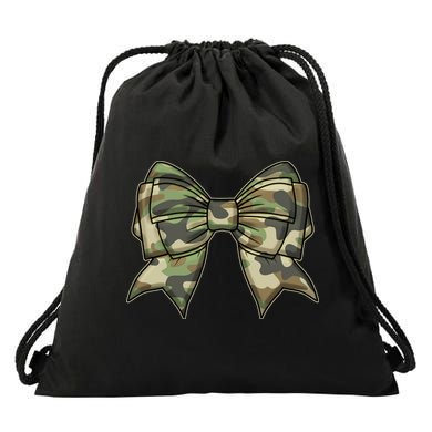 Cute Camo Coquette Ribbon Bow Drawstring Bag