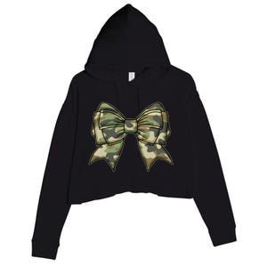 Cute Camo Coquette Ribbon Bow Crop Fleece Hoodie