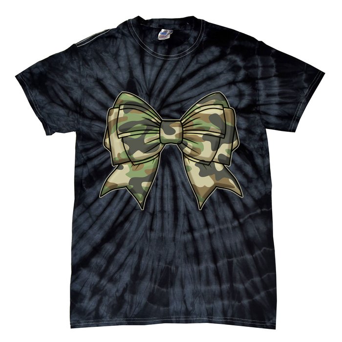 Cute Camo Coquette Ribbon Bow Tie-Dye T-Shirt
