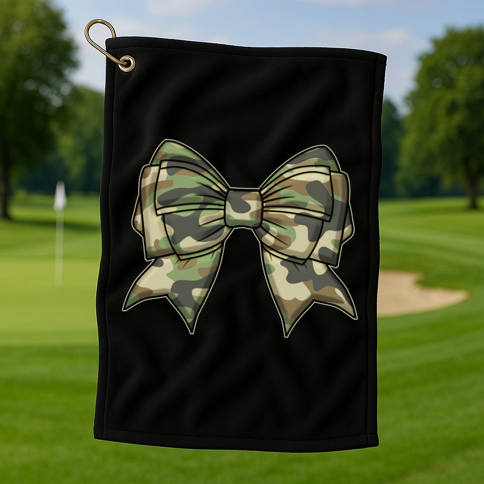 Cute Camo Coquette Ribbon Bow Golf Towel