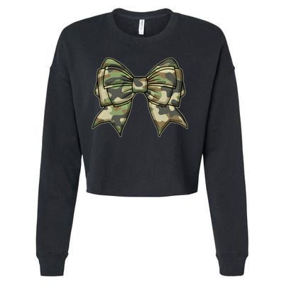 Cute Camo Coquette Ribbon Bow Cropped Pullover Crew