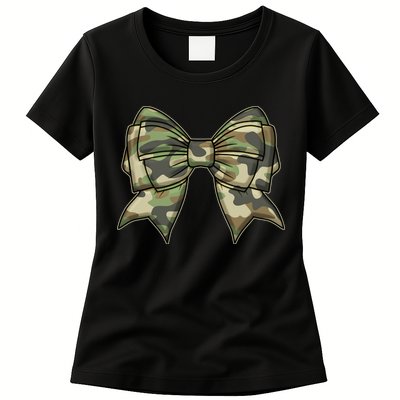 Cute Camo Coquette Ribbon Bow Womens T-Shirt