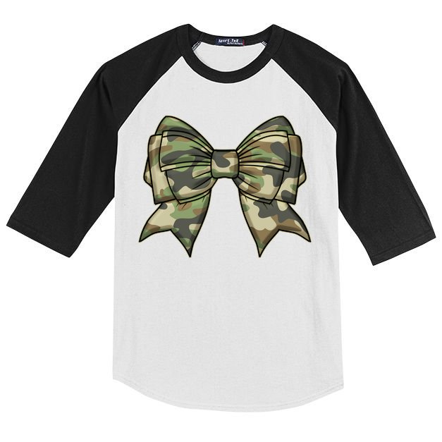 Cute Camo Coquette Ribbon Bow Kids Colorblock Raglan Jersey