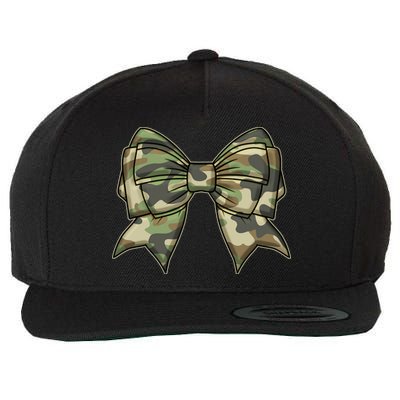 Cute Camo Coquette Ribbon Bow Wool Snapback Cap