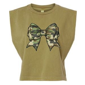 Cute Camo Coquette Ribbon Bow Garment-Dyed Women's Muscle Tee