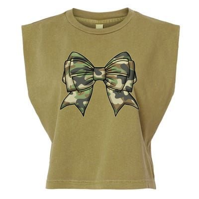 Cute Camo Coquette Ribbon Bow Garment-Dyed Women's Muscle Tee