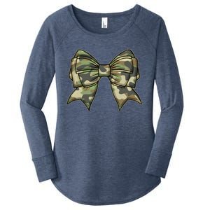 Cute Camo Coquette Ribbon Bow Women's Perfect Tri Tunic Long Sleeve Shirt