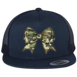 Cute Camo Coquette Ribbon Bow Flat Bill Trucker Hat