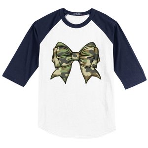 Cute Camo Coquette Ribbon Bow Baseball Sleeve Shirt