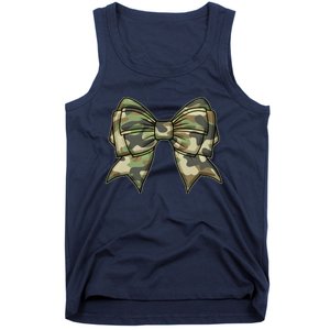 Cute Camo Coquette Ribbon Bow Tank Top