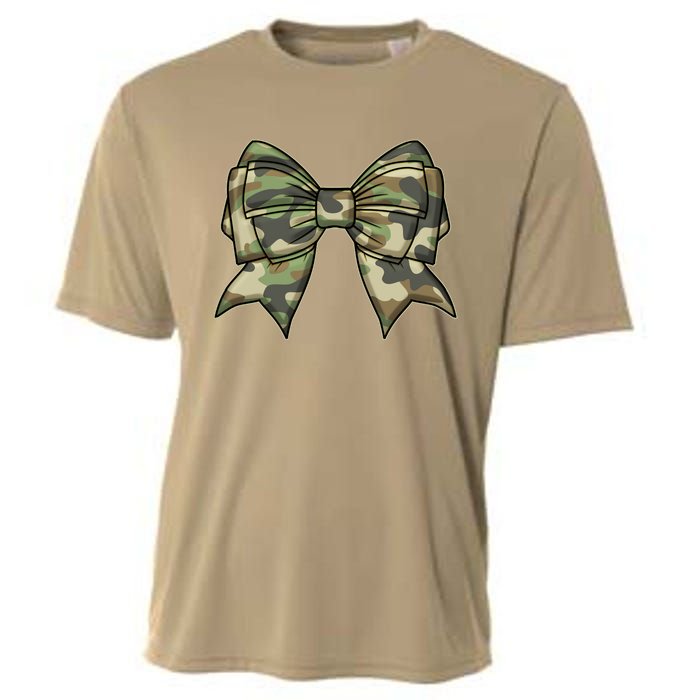 Cute Camo Coquette Ribbon Bow Cooling Performance Crew T-Shirt