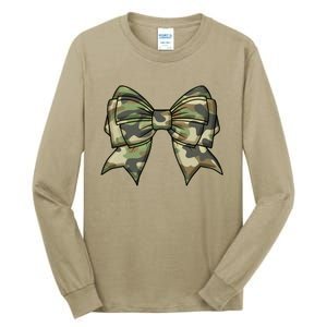 Cute Camo Coquette Ribbon Bow Tall Long Sleeve T-Shirt