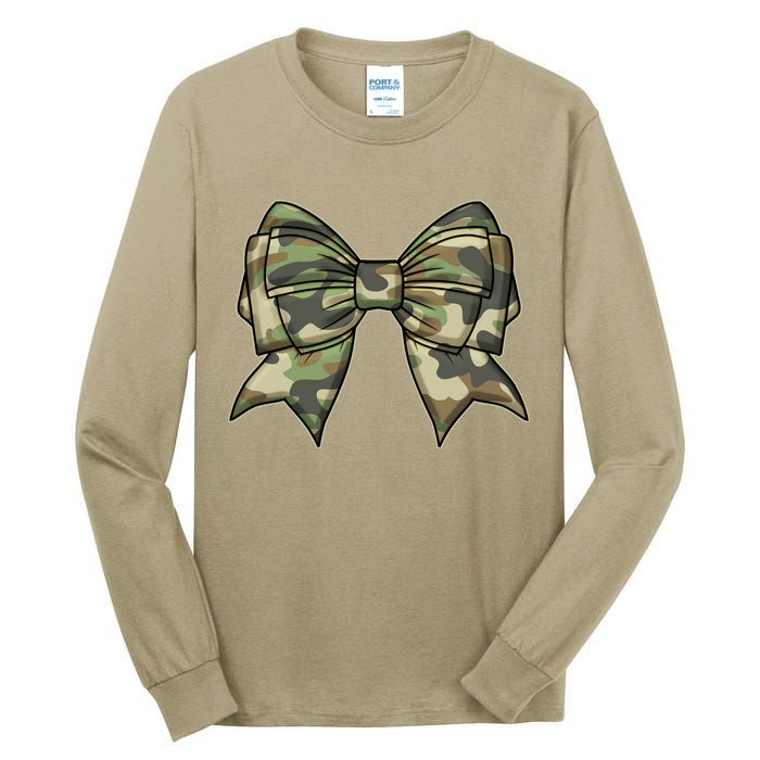 Cute Camo Coquette Ribbon Bow Tall Long Sleeve T-Shirt