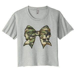 Cute Camo Coquette Ribbon Bow Women's Crop Top Tee