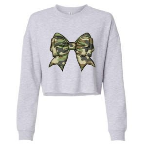 Cute Camo Coquette Ribbon Bow Cropped Pullover Crew