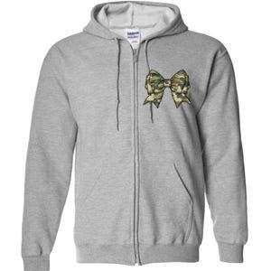 Cute Camo Coquette Ribbon Bow Full Zip Hoodie