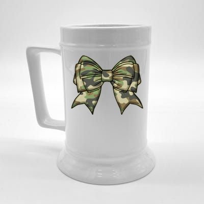 Cute Camo Coquette Ribbon Bow Beer Stein