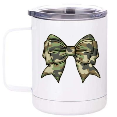 Cute Camo Coquette Ribbon Bow 12 oz Stainless Steel Tumbler Cup