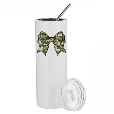 Cute Camo Coquette Ribbon Bow Stainless Steel Tumbler