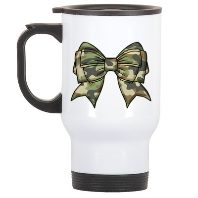 Cute Camo Coquette Ribbon Bow Stainless Steel Travel Mug
