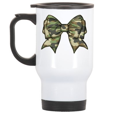 Cute Camo Coquette Ribbon Bow Stainless Steel Travel Mug