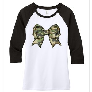 Cute Camo Coquette Ribbon Bow Women's Tri-Blend 3/4-Sleeve Raglan Shirt