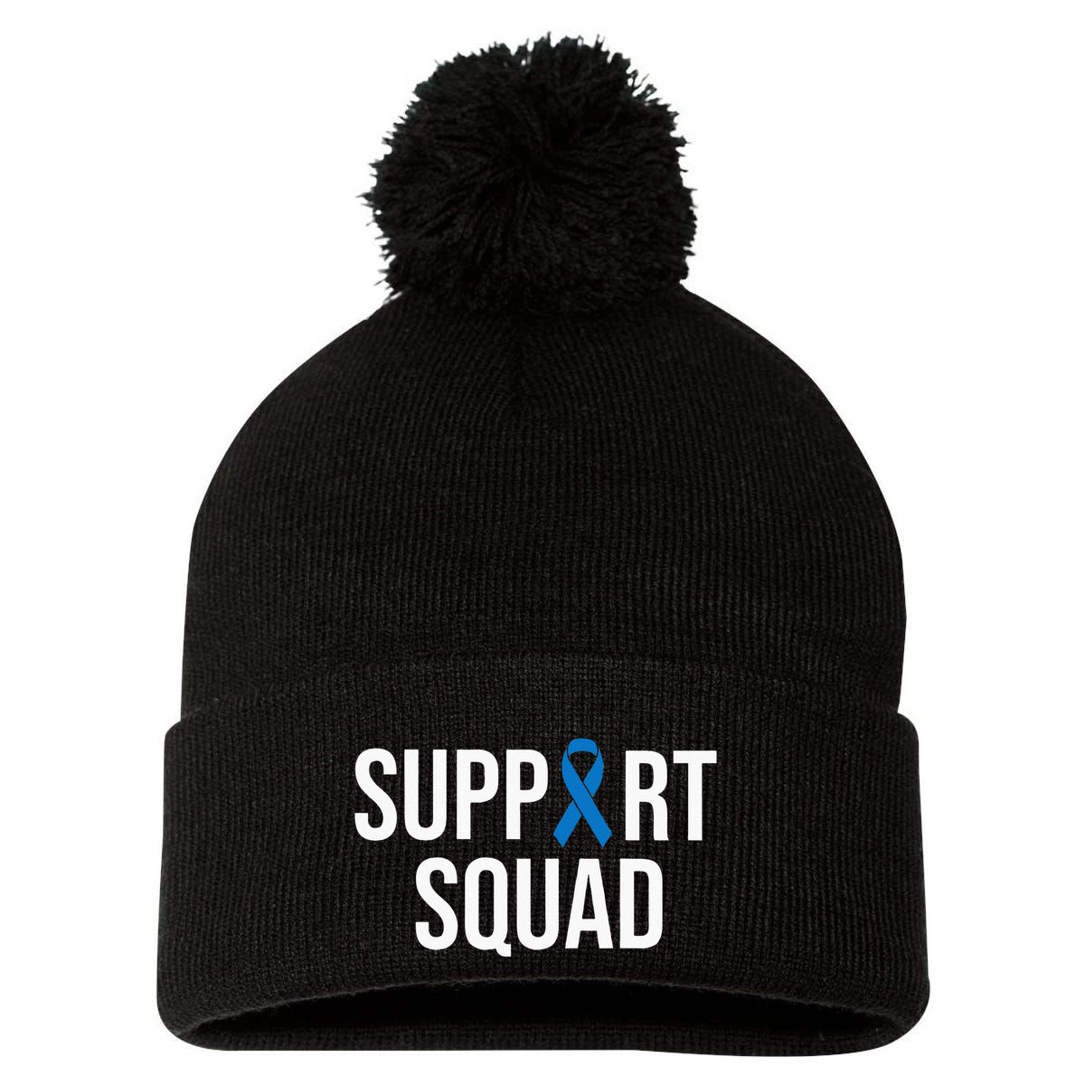 Colorectal Cancer Colon Cancer Blue Ribbon Pom Pom 12in Knit Beanie