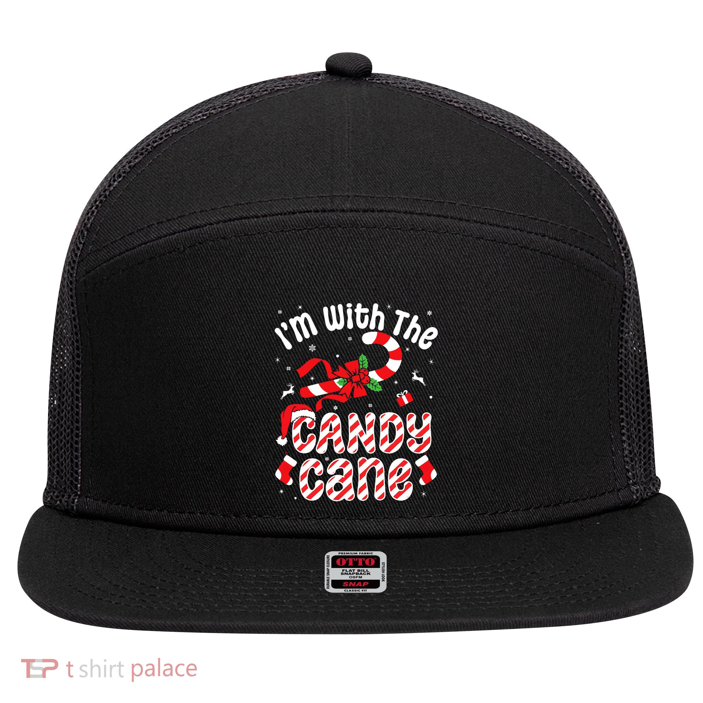 Christmas Candy Cane Crew Funny Xmas Holiday 7 Panel Mesh Trucker Snapback Hat