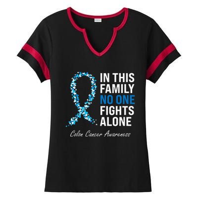 Colorectal Cancer Colon Cancer Blue Ribbon Ladies Halftime Notch Neck Tee