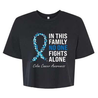 Colorectal Cancer Colon Cancer Blue Ribbon Bella+Canvas Jersey Crop Tee