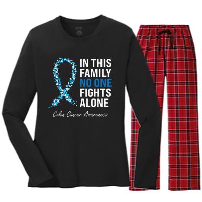 Colorectal Cancer Colon Cancer Blue Ribbon Women's Long Sleeve Flannel Pajama Set 