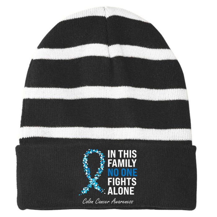 Colorectal Cancer Colon Cancer Blue Ribbon Striped Beanie with Solid Band