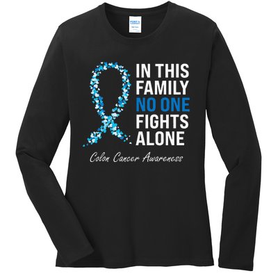 Colorectal Cancer Colon Cancer Blue Ribbon Ladies Long Sleeve Shirt