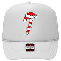 Christmas Candy Cane Santa Xmas High Crown Mesh Back Trucker Hat