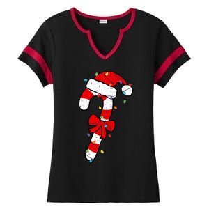 Christmas Candy Cane Santa Xmas Ladies Halftime Notch Neck Tee