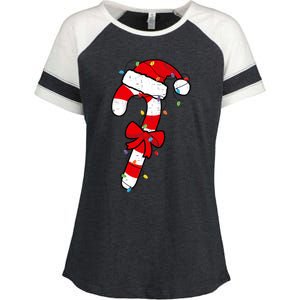 Christmas Candy Cane Santa Xmas Enza Ladies Jersey Colorblock Tee