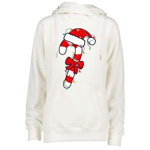 Christmas Candy Cane Santa Xmas Womens Funnel Neck Pullover Hood