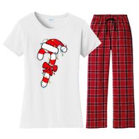 Christmas Candy Cane Santa Xmas Women's Flannel Pajama Set