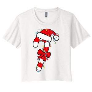 Christmas Candy Cane Santa Xmas Women's Crop Top Tee