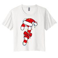 Christmas Candy Cane Santa Xmas Women's Crop Top Tee