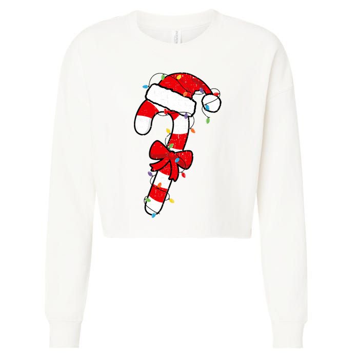 Christmas Candy Cane Santa Xmas Cropped Pullover Crew