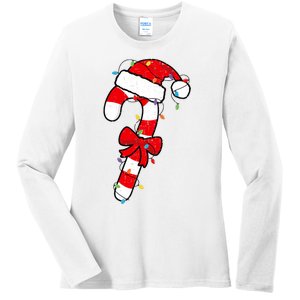 Christmas Candy Cane Santa Xmas Ladies Long Sleeve Shirt