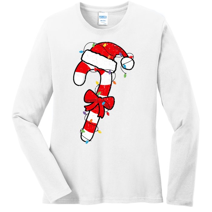 Christmas Candy Cane Santa Xmas Ladies Long Sleeve Shirt