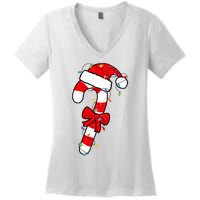 Christmas Candy Cane Santa Xmas Women's V-Neck T-Shirt