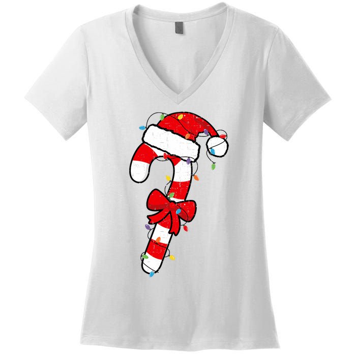 Christmas Candy Cane Santa Xmas Women's V-Neck T-Shirt