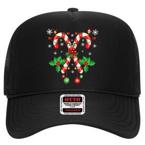 Christmas Candy Cane Santa Xmas High Crown Mesh Back Trucker Hat